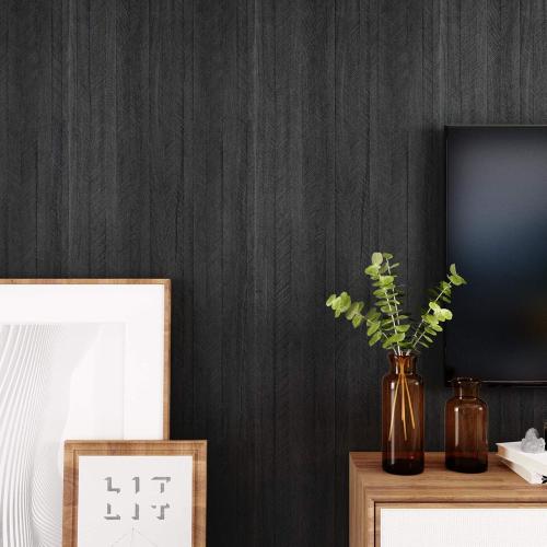 WESTICK Large Black Wood Wallpaper Peel and Stick Wood Grain Contact Paper 36x394 Wooden Wallpaper Self Adhesive Removable Wooden Vinyl Countertop Contact Paper for Kitchen Countertops Desk Cabinets