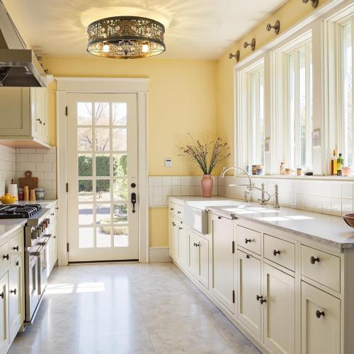 Garwarm 20 Caged Ceiling Fans with Lights, Low Profile Crystal Fandelier
