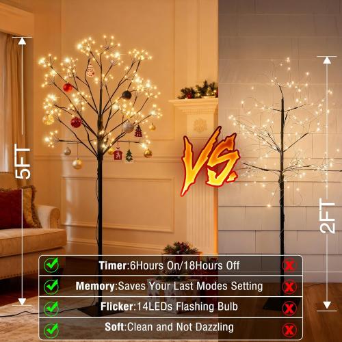 Lomotech Chritsmas Tree Lights - 216 LEDs 5Ft Artificial Christmas Tree with Timer, Includes 14 LEDs Twinkle Lights for Holiday, Wedding, Party, Christmas Decorations (Warm White)