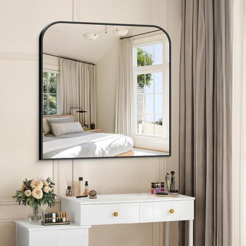 Bathroom Mirror, 30x30 inch Black Rectangle Wall Mounted Mirror with Thin Frame, Bathroom Vanity Mirrors for Over Sink, Entryway, Living Room, Bedroom