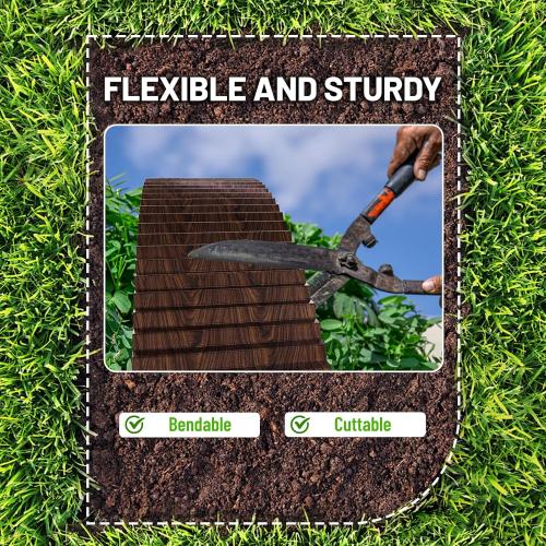 SnugNiture Corrugated Metal Garden Edging 4 x 60', Sturdy Lawn Landscape Edging Border, Fence for Garden, Flower Bed and Yard (Brown)