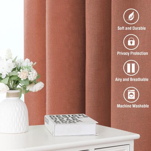 H.VERSAILTEX Natural Linen Curtains 84 inches Long for Living Room 2 Panels Back Tab Loop Pocket Textured Light Filtering Semi Sheer Curtains Rustic Farmhouse Boho Curtain for Bedroom, Terracotta