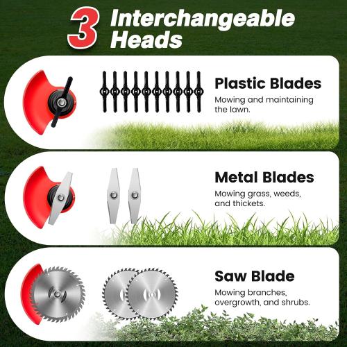 ALSO GO 24V Electric Weed Wacker with Wheels, Grass Trimmer Cordless, 3 in 1 Weed Eater Battery Powered with 2pcs Batteries & Charger, Weed Trimmer/Brush Cutter/Edger Lightweight for Lawn & Yard