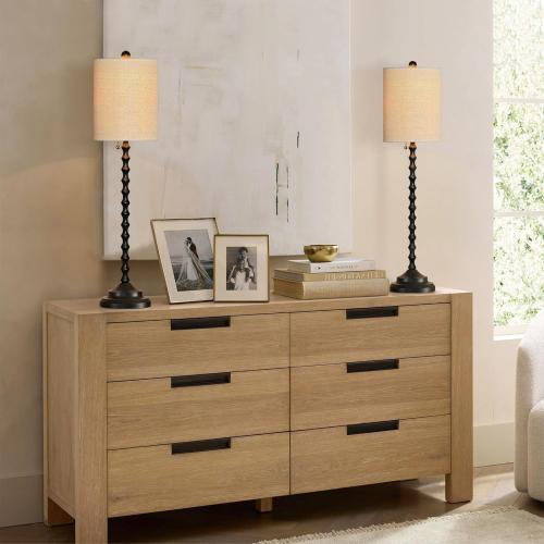Buffet Lamps, Table Lamps Set of 2-30 Tall with Sturdy Metal Bases & Textured Linen Shades - UL Certified, Ideal for Creating a Cozy Vibe in Living Rooms, Dining Rooms & Entryways