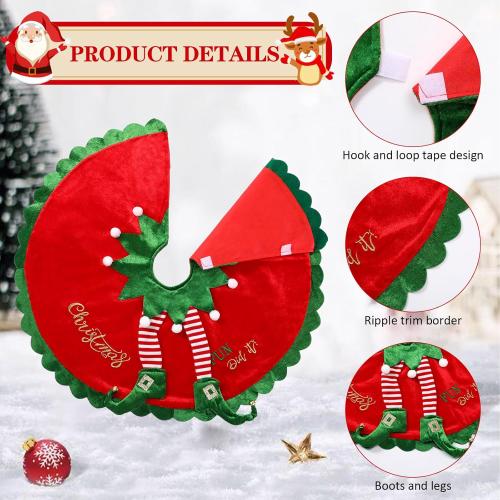 Elf Christmas Tree Skirt 24 Inch Velvet Christmas Tree Skirt with Candy Striped Legs Red and Green Tree Rug Xmas Tree Stand Mat for Christmas Tree Farmhouse Party Decorations