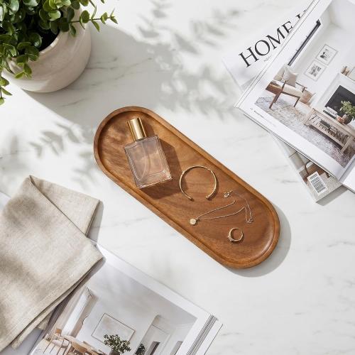 Wood Serving Tray, Wooden Decorative Tray for Coffee Table, Kitchen, Bathroom Counter