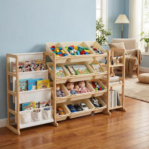Large Toy Storage Organizer with 12 Bins, 4-Tier Bookshelf & 3 Side Shelves, 59 Wide Kids Room Organization, Easy Assembly for Playroom, Bedroom, Nursery Room, White
