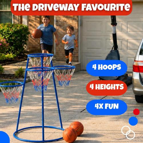 Activejoy- 4 Hoop Basketball Set - Toddler Basketball Hoop Indoor - Outdoor Play Preschool -  3 Years Old Toy. Includes 2 Balls and air Pump
