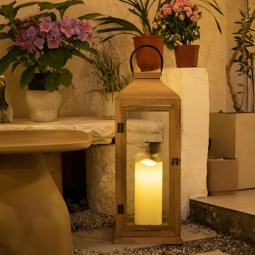 Bdor Large 22.5 Inch Decorative Lanterns with Flameless Pillar Candles, IP65 Waterproof Wooden Lantern for Home Decor, Indoor Outdoor, Front Porch, Garden, Farmhouse, Wedding Use