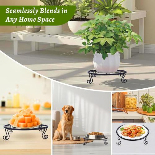 1/2/4 Pack 10/12 Inch Heavy Duty Iron Plant Stands - Rustproof Metal Flower Pot Holder for Indoor Outdoor Use, Round Wrought Iron Planter Stand for Corner Gardening, Patio, Balcony Decor- Black (12IN2PCS)