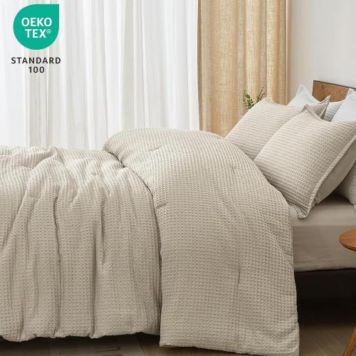 PHF Ultra Soft Waffle Weave Comforter Set King Size, 3 Pieces Lightweight Breathable Comfy Bedding Set, Comfy Textured 1 Comforter with 2 Pillow Shams, Linen