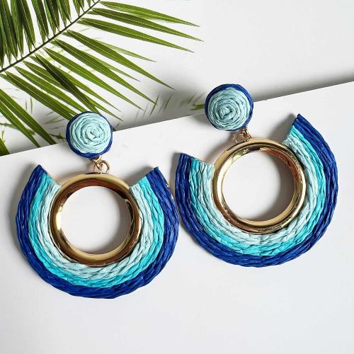 REELMAR Colorful Rattan Dangle Earrings Women Boho Raffia Woven Drop Earrings Statement Handmade Rainbow Earrings Bohemian Summer Beach Jewelry