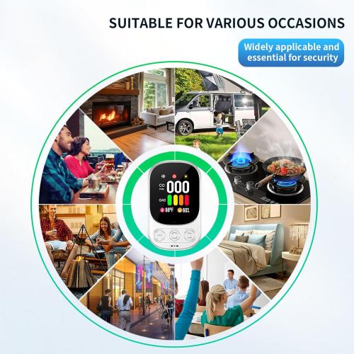 Plug in Carbon Monoxide Detector with Battery Backup, 4 in 1 CO Detector, Combustible Gas Detector, Temperature/Humidity Meter Portable for Home/Travel, Gas Leak Detector with Audible Dual