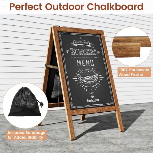 40x20 Brown Frame A Frame Chalkboard Sign, 40x20 Extra Large Sidewalk Chalk Board, Wooden Standing ChalkBoards Set with Markers, Double-Sided Magnetic Blackboard for Cafés, Weddings, Party Guide, Brown