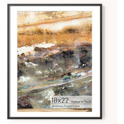 Acovy 18x22 Picture Frame, Aluminum Photo Frame Matted to 15x20, 18 x 22 Poster Frame with High Definition Tempered Glass, Metal Frame for Wall, Wall Hook Included