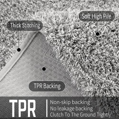 Yimobra Fluffy Toilet Rugs U Shaped, Shaggy Soft Comfortable Non Slip, Water Absorbent Microfiber Bath Mat, Dries Quickly, Machine Washable Thick Bathroom Floor Rugs, 24x 20, Light Gray and White