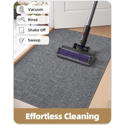 Color&Geometry Ultra Thin Indoor Door Mat (Rolled-up NO Creases) 32x48, Non Slip Rubber Backed Dirt Trapper Door Mat Indoor Entrance, Low Profile Entryway Mat, Easy Clean, Dark Grey Linen