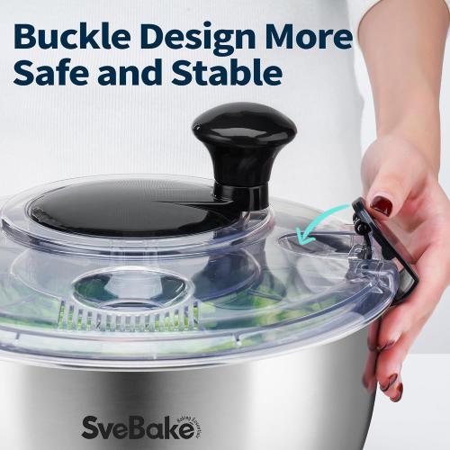 Stainless Steel Salad Spinner, 4.8 Qt Vegetable Washer, BPA-Free Lettuce Dryer with Crank Design, Dishwasher Safe, Non-Slip Base - Transparent Lid