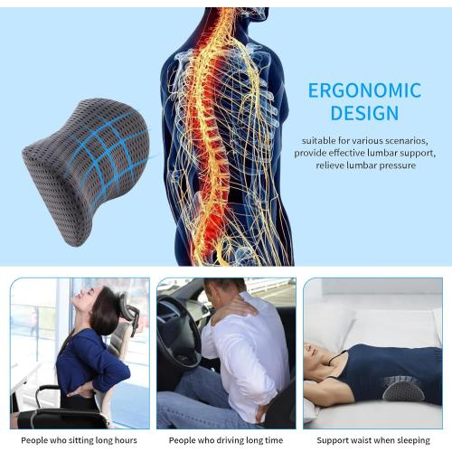 Grey Lumbar Pillow, Memory Foam Lumbar Support Pillow for Office Chair and Car Seat, Back Support Pillow for Lower Back Pain Relief, Support Cushion Back Pillow for Sleeping, Driving, Resting