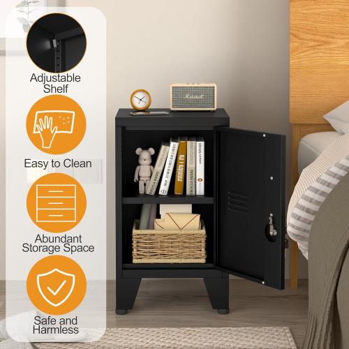 24.4 H Black Metal NightStand Locker Storage Cabinet with 1 Doors, File Cabinet with Shelves, Storage Cabinet with Adjustable Leveling Foot for Home Office Living Room or Bed Room