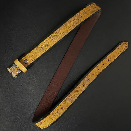 XZQTIVE Western Leather Belt Strap for Men Women Cowboy Cowgirl Black Genuine Leather Belt without Buckle Removeble for Jeans