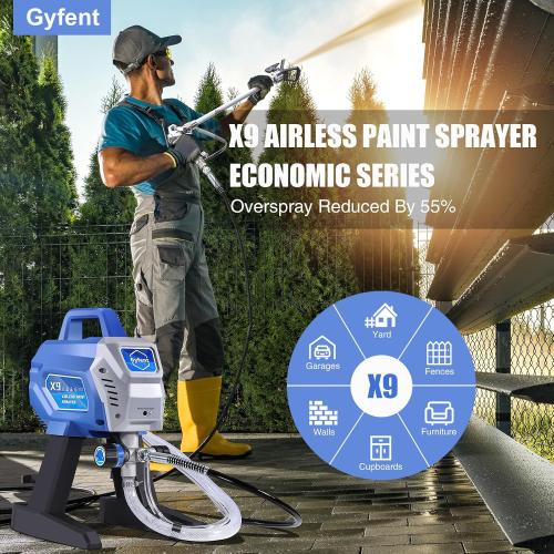 X9 Airless Paint Sprayer, 0.39GPM Paint Sprayer for Home Interior 650W 3000psi Airless Sprayer with Low Overspray Adjustable Pressure & Motor Speed for House Painting DIY Garage