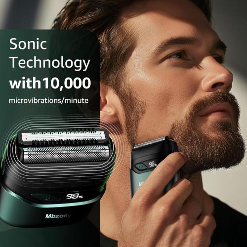 Electric Foil Shavers for Men, Mini Electric Razor, Compact Face Shaver, IPX7 Waterproof Wet Dry Cordless Razor, LED Display, USB-C Fast Rechargeable, Emerald Green