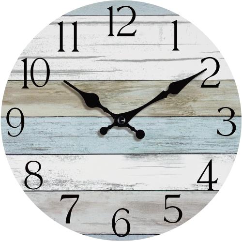 HYLANDA Wall Clock, 14 Inch Wall Clocks Battery Operated Silent Non Ticking, Large Wooden Clocks Decorative for Kitchen, Bathroom, Bedroom, Living Room Blue White