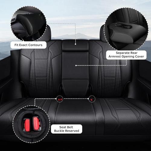 FREESOO Car Seat Covers for Tesla Model Y Waterproof Nappa Leather Full Set Seat Replacement Protector Custom Fit 2020 2021 2022 2023 2024 Black
