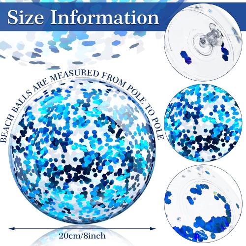 Zhanmai 20 Pieces 8 Inch Mini Glitter Beach Balls Bulk Clear Inflatable Pool Beach Ball for Summer Party Favors for Pool and Decorations(Blue)