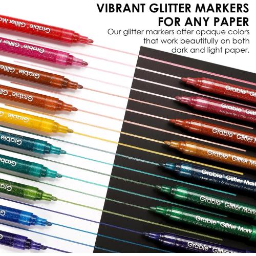 Grabie 24 Glitter Metallic Markers, Medium Tip Glitter Acrylic Paint Markers, Quick-Drying Water-based Ink Glitter Pens for Adults, DIY Crafts Making, Set of 24