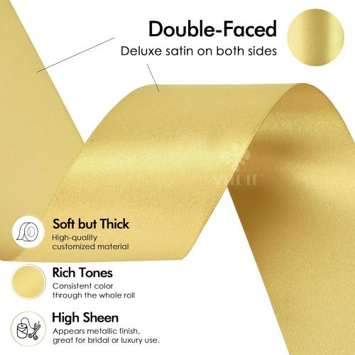 MEEDEE Gold Satin Ribbon 2 Inch Gold Ribbon Lux Double Faced Ribbons by 25 Yards Silk Satin Ribbons for Gift Wrapping, DIY Crafts, Wedding, Flower Bouquet, Holiday Decorating