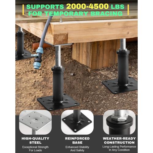 4 Pack House Floor Jacks, Adjustable Jack Post for Leveling, 6.5-8.5 Height Telescoping Screw Jacks, Heavy Duty Support for Basement, Floor Joist, Beam & Foundation Repair, Temporary Support,Black