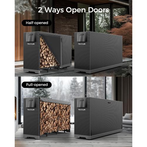 6ft Firewood Log Rack with Cover Outdoor, Heavy Duty Indoor Outdoor Firewood Storage Log Rack with Cover Combo Set Black