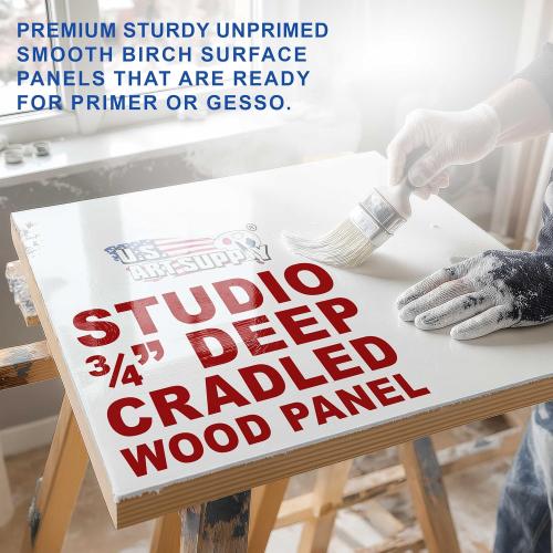 U.S. Art Supply 12 x 24 Unfinished Cradled Wood Panels for Painting, Studio 3/4 Deep (2 Pack) - Artist Depth Birch Wooden Wall Canvases - Mixed-Media Craft, Acrylic, Oil, Encaustic, Paint Pouring