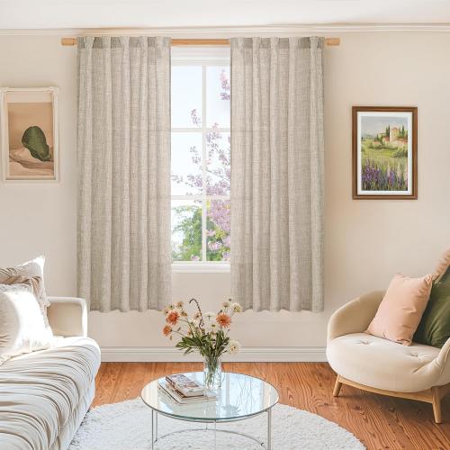 BGment Linen Curtains 63 Inch Length 2 Panels, Rod Pocket and Back Tab Light Filtering Textured Window Drapes for Bedroom Living Room Bathroom, 42 Inch Wide Each Panel