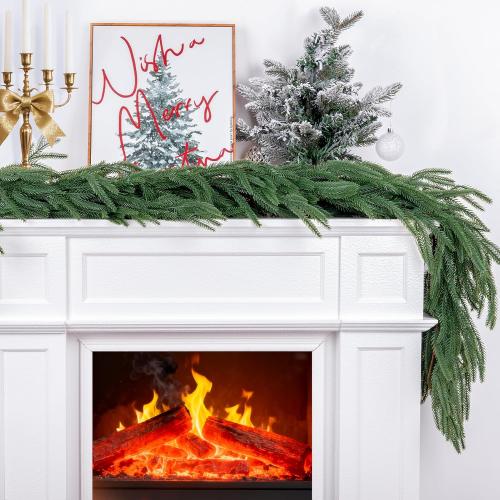 2Pcs 6 FT Artificial Christmas Norfolk Pine Garlands, Real Touch Christmas Garland, Greenery Garland for Mantle, Table, Fireplace, Wall, Stairs Winter Holiday Indoor Outdoor Xmas Decor