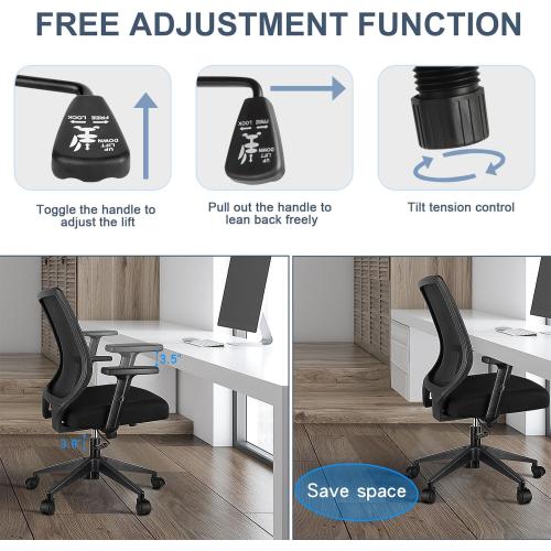Ergonomic Office Chair Home Mesh Desk Chair with Adjustable Arms - Mid Back Computer Chairs for Adults - Swivel Task Chair Comfortable for Home Office (Black)