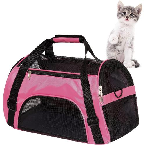 Cat Carrier for Cats Soft-Sided Travel Pat Carrier for Cat with Wooden Padding Board Airline Approved Lightweight Comfortable Cat Bag for Puppy Small Pets (Small, Pink)