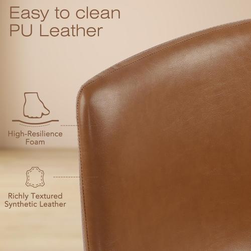 LSSBOUGHT Dining Chairs Set of 2, Mid-Century Modern Dining Room Chair Kitchen Chairs, PU Leather Farmhouse Upholstered Dinner Chair for Kitchen Dining Room,Brown