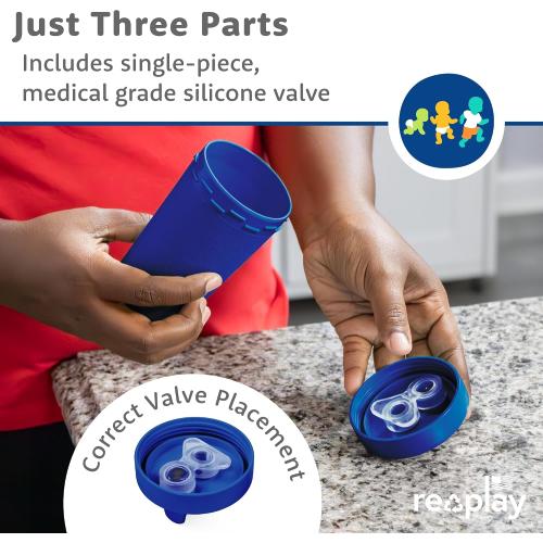 Re-Play Spill-Proof Sippy Cups for Toddlers - Kids Reusable 10 Oz Set of 4, Dishwasher & Microwave Safe, Made in USA, True Blue