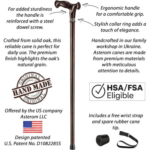 Asterom Walking Cane for Men & Women - Handmade, Ergonomic, Wooden Canes - Cool Walking Sticks for Seniors