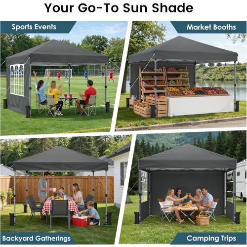 Raynesys Pop Up Canopy Tent with Sidewalls, 10x10ft 10 Person Party Tent One Push Setup, Portable Gazebo Outdoor Sun Shade for Events, Parties, Camping, Commercial, Silver Coated Top, Gray