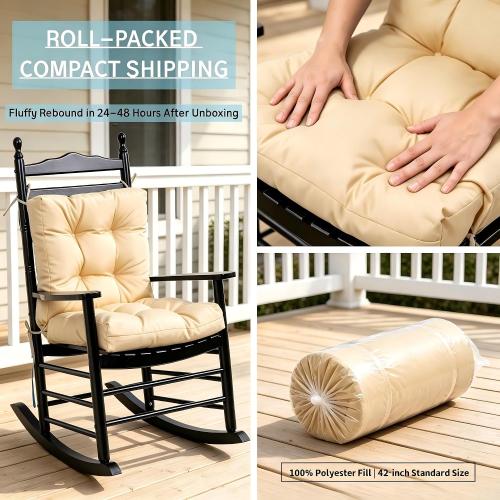 QILLOWAY Outdoor Chair Cushion for Patio Furniture, Waterproof Patio Cushions with Ties, Fade Resistant Replacement Pads for Outdoor Rocking Chairs,Beige