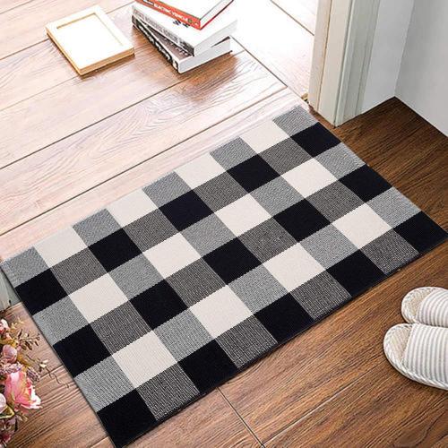 MUBIN Buffalo Plaid Rug 2X3 ft Outdoor Black and White Checked Rug Cotton Reversible Hand-Woven Indoor Washable Entryway Front Porch Decor Rugs for Layered Welcome Front Door Mats