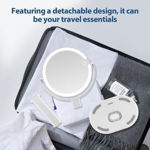 Lighted Makeup Mirror, 20X Magnifying Mirror with Light and Adjustable Brightness, Vanity Mirror with 3 Color Light, 2-Sided Mirror for Desk, Detachable Travel Makeup Mirror with Light 8.8 Inches
