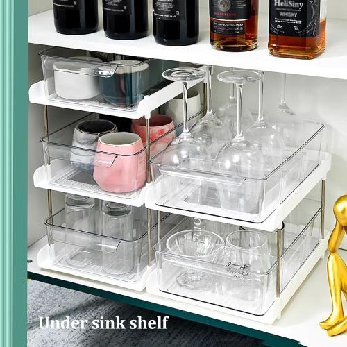 Atkits Kitchen Cabinet Organizers and Shelf Under Sink Organizers and Storage Bathroom Acrylic 2 Tier Clear Organizer with Dividers,3 Tier,No partition Style