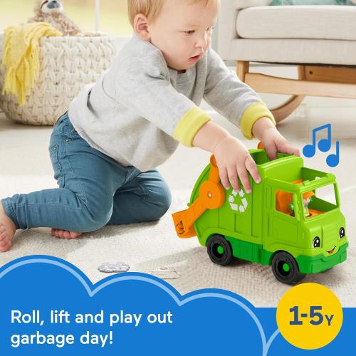 Fisher-Price Little People Musical Toddler Toy Recycling Truck Garbage Vehicle with Figure for Pretend Play Ages 1  Years