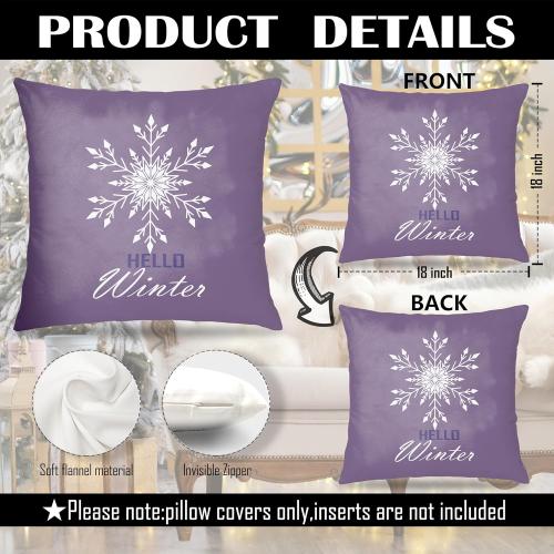 Purple Christmas Snowflake Snowman Pillow Covers 18x18 Set of 2, Winter Home Decor, Purple Hello Winter Snowman Holiday Xmas Decorative Pillow Covers for Home Living Room Bedroom