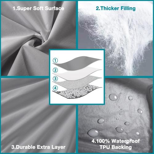 Soft and Breathable Twin XL Size Waterproof Mattress Protector, Fitting 6-16 Inches Mattress, 2 Pack, Gray